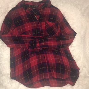 Red, navy, black and white Flannel shirt